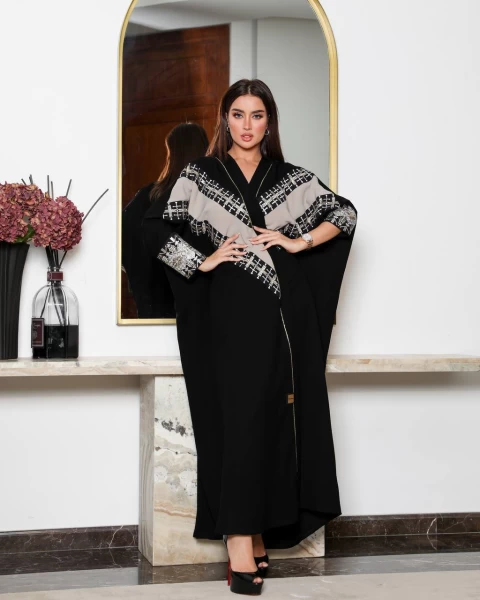 Black Crepe Abaya with Embroidery IB188